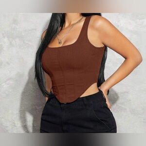 Brown Ribbed Women's Tank Top